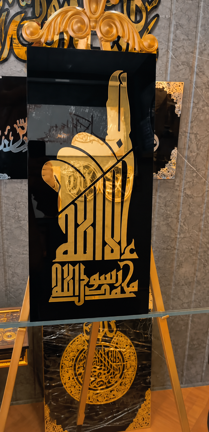 ✨ Kalma Tayyiba Shahadah Finger Premium Acrylic Wall Art | Gold & Black Islamic Wall Décor.