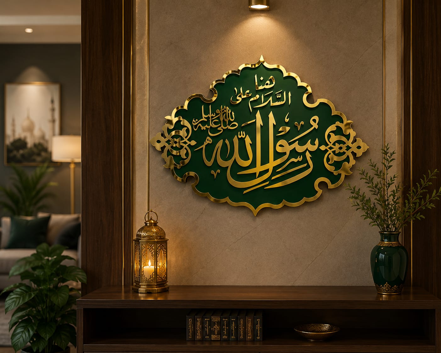Rasool Allah ﷺ – Masjid Nabawi Premium Acrylic Islamic Wall Art | Green & Gold Mirror Acrylic