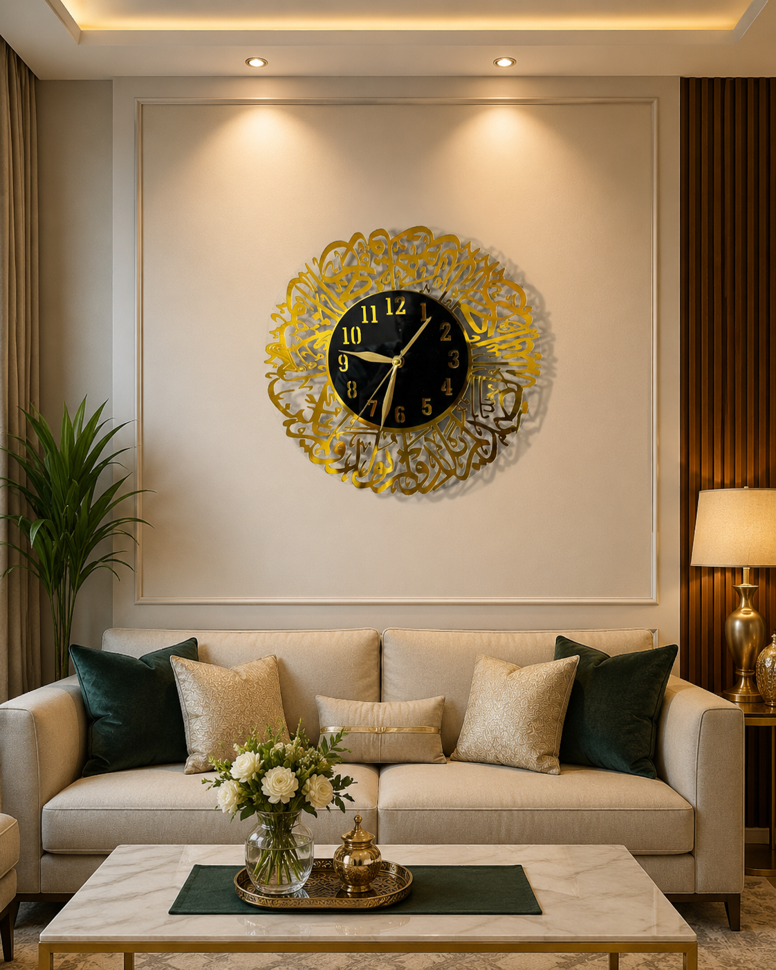 Surah Al-Ikhlas Premium Acrylic Islamic Wall Clock | Luxury Gold Mirror Wall Décor
