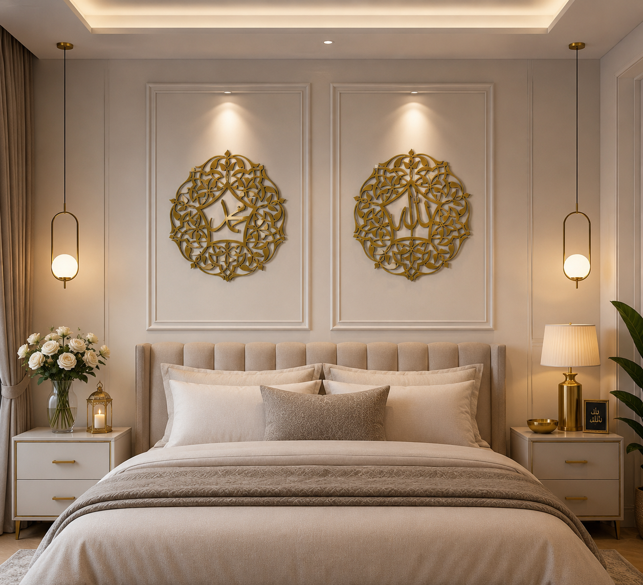 Allah (ﷻ) & Muhammad (ﷺ) Premium Acrylic Islamic Wall Art Set | Gold Mirror Acrylic