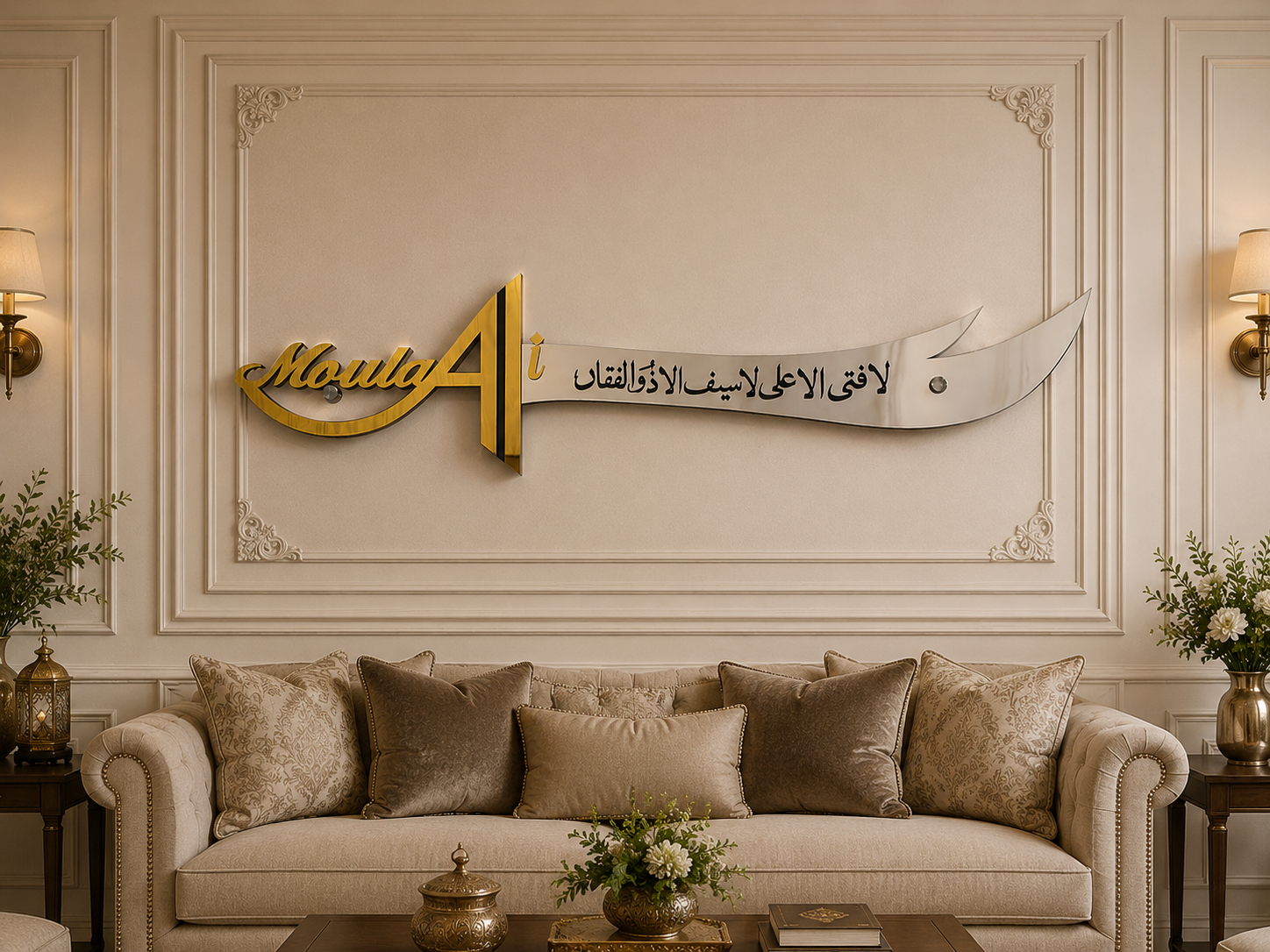 ✨ Moula Ali (RA) Premium Zulfiqar Wall Art | Gold & Silver Acrylic | Luxury Islamic Home Décor